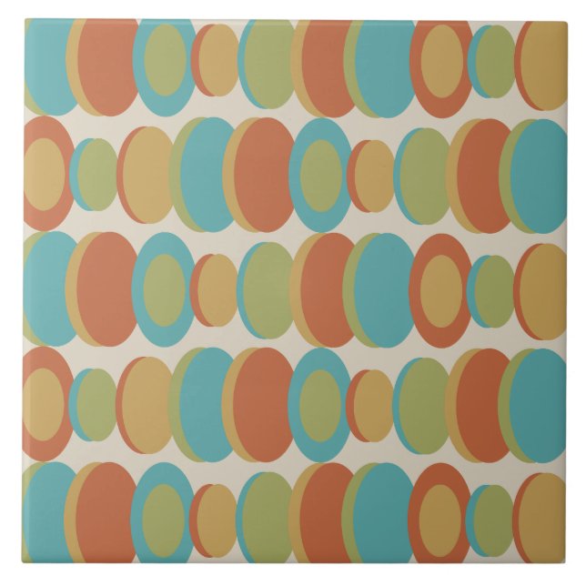 Retro Abstract Art Circles Multicolored Tile (Front)