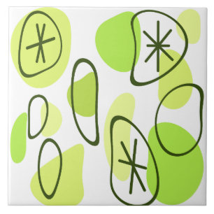 Retro Abstract Art Rocks Chartreuse Tile