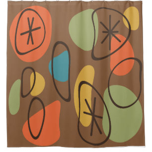 Retro Abstract Art Rocks Multicolored Dark Shower Curtain