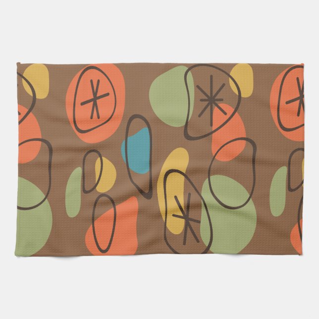 Retro Abstract Art Rocks Multicolored Dark Tea Towel (Horizontal)