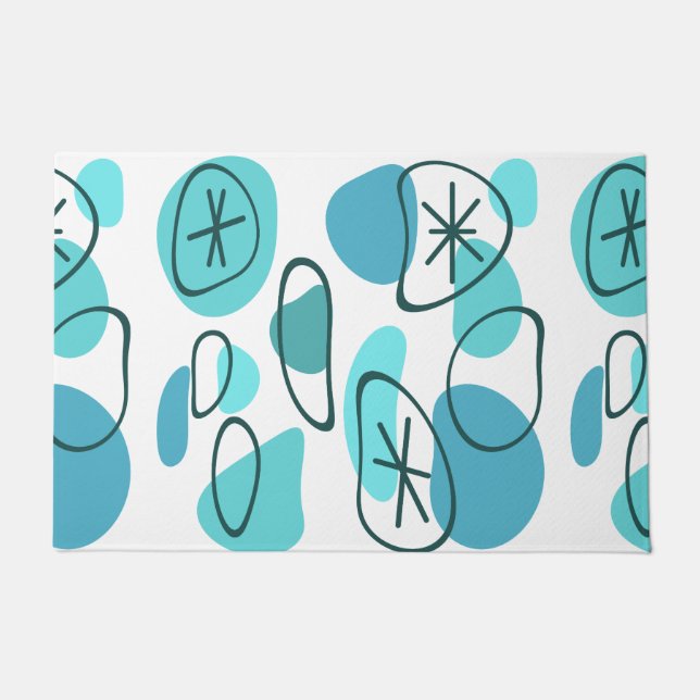 Retro Abstract Art Rocks Turquoise Doormat (Front)