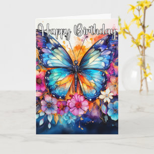Retro Abstract Artistic Butterfly Happy Birthday Card