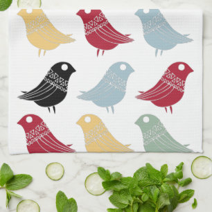 Retro Abstract Birds Mid-century Modern Tea Towel