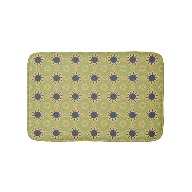 Retro Abstract Black and Yellow Flowers Pattern Bath Mat (Front)