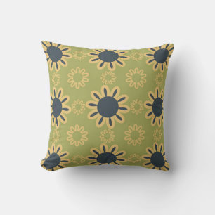 Retro Abstract Black and Yellow Flowers Pattern Cushion