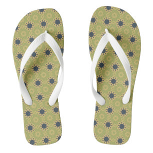 Retro Abstract Black and Yellow Flowers Pattern Flip Flops