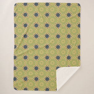 Retro Abstract Black and Yellow Flowers Pattern Sherpa Blanket