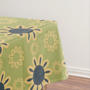 Retro Abstract Black and Yellow Flowers Pattern Tablecloth