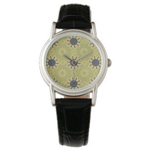 Retro Abstract Black and Yellow Flowers Pattern Watch