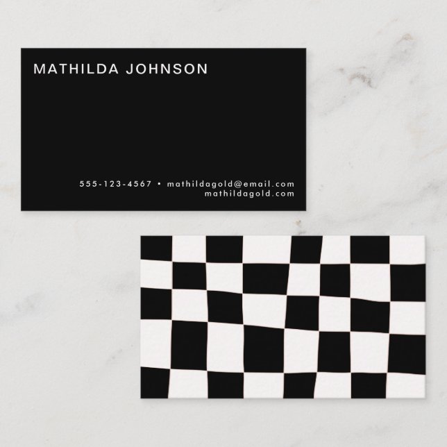 Retro Abstract Black White Chequerboard Simple Business Card (Front/Back)