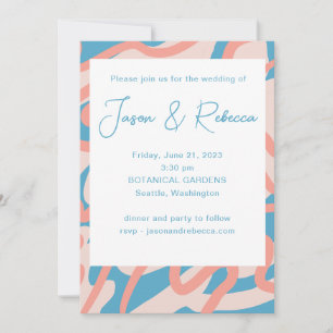 Retro Abstract Blue All In One Budget Wedding  Invitation
