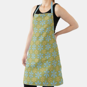 Retro Abstract Blue and Yellow Flowers Pattern Apron
