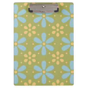 Retro Abstract Blue and Yellow Flowers Pattern Clipboard