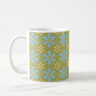 Retro Abstract Blue and Yellow Flowers Pattern Coffee Mug