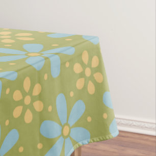 Retro Abstract Blue and Yellow Flowers Pattern Tablecloth