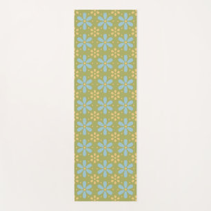Retro Abstract Blue and Yellow Flowers Pattern Yoga Mat