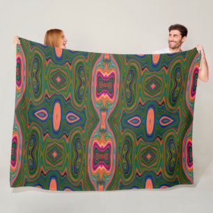 Retro Abstract Blue, Green and Orange Pattern Fleece Blanket