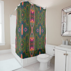 Retro Abstract Blue, Green and Orange Pattern Shower Curtain