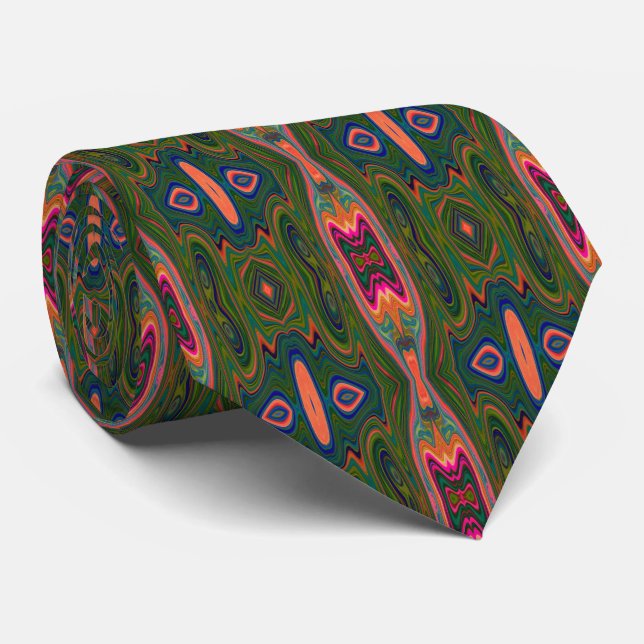Retro Abstract Blue, Green and Orange Pattern Tie (Rolled)