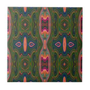 Retro Abstract Blue, Green and Orange Pattern Tile