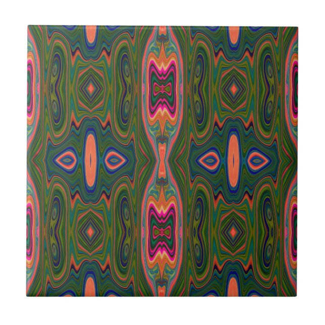Retro Abstract Blue, Green and Orange Pattern Tile (Front)