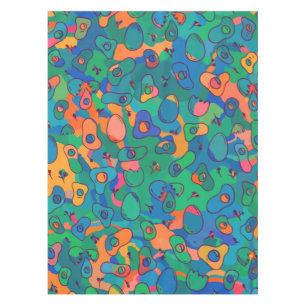 Retro Abstract Blue Green Doodle Line Art Tablecloth