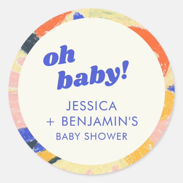Retro Abstract Botanical Fun Baby Shower Custom Classic Round Sticker (Front)
