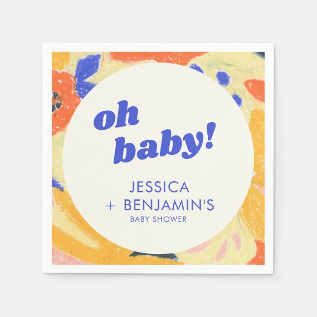 Retro Abstract Botanical Fun Baby Shower Custom Napkin (Front)