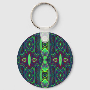 Retro Abstract Chartreuse, Red and Blue Pattern Key Ring