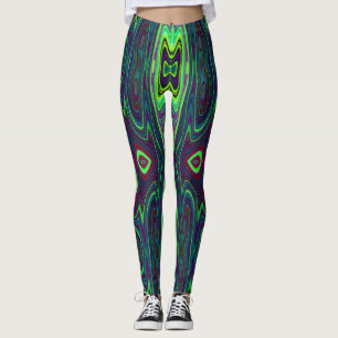 Retro Abstract Chartreuse, Red and Blue Pattern Leggings