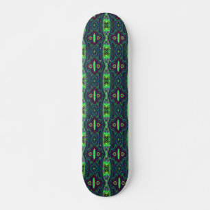 Retro Abstract Chartreuse, Red and Blue Pattern Skateboard