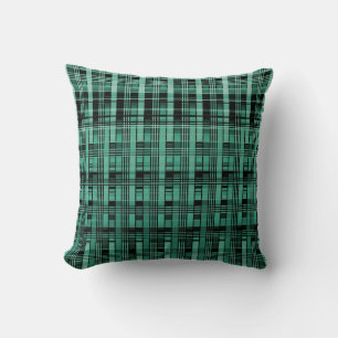 Retro abstract chequered plaid pattern green black cushion