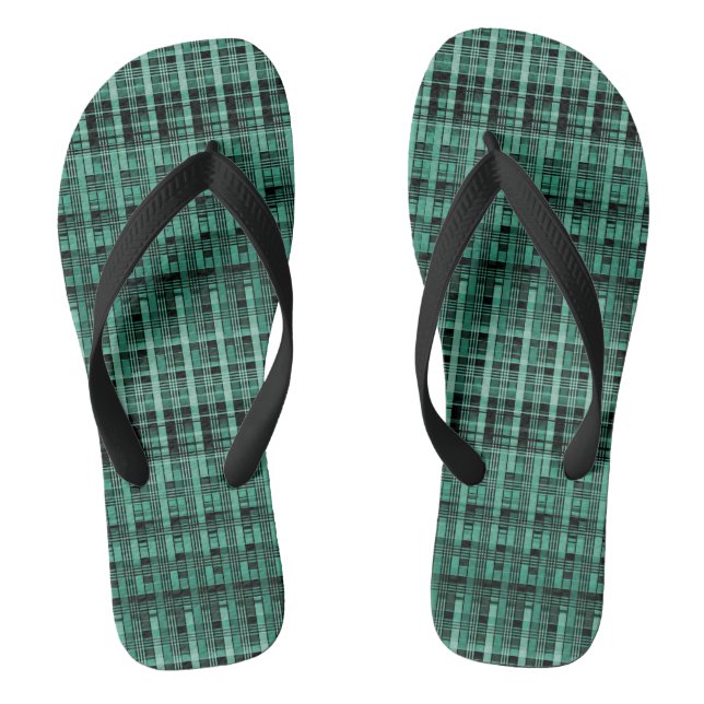 Retro abstract chequered plaid pattern green black flip flops (Footbed)