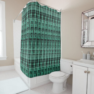 Retro abstract chequered plaid pattern green black shower curtain