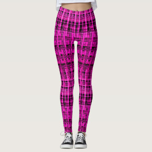 Retro abstract chequered plaid pattern pink black leggings