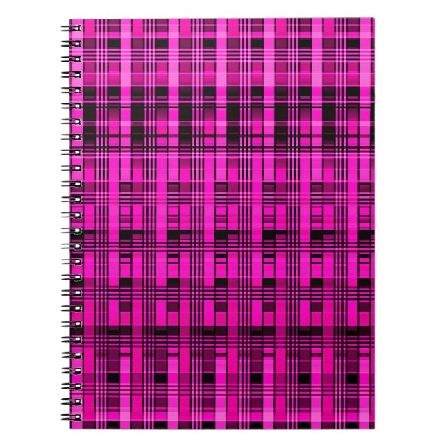 Retro abstract chequered plaid pattern pink black notebook (Front)