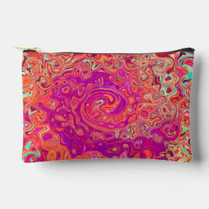 Retro Abstract Coral and Purple Marble Swirl Accessory Pouch