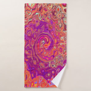 Retro Abstract Coral and Purple Marble Swirl Bath Towel