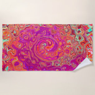Retro Abstract Coral and Purple Marble Swirl Beach Towel