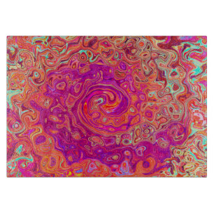 Retro Abstract Coral and Purple Marble Swirl Cutting Board