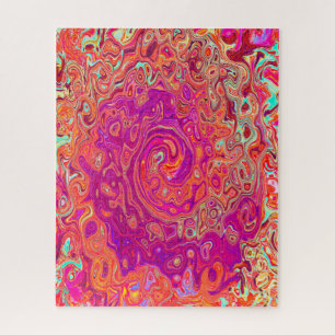 Retro Abstract Coral and Purple Marble Swirl Jigsaw Puzzle