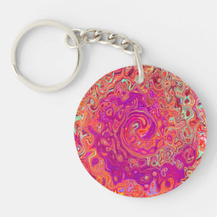 Retro Abstract Coral and Purple Marble Swirl Key Ring