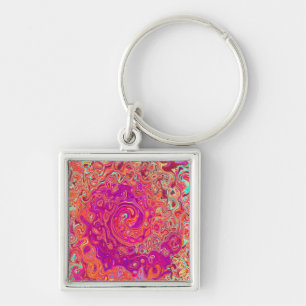 Retro Abstract Coral and Purple Marble Swirl Key Ring