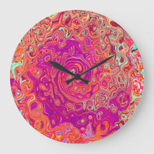 Retro Abstract Coral and Purple Marble Swirl Large Clock