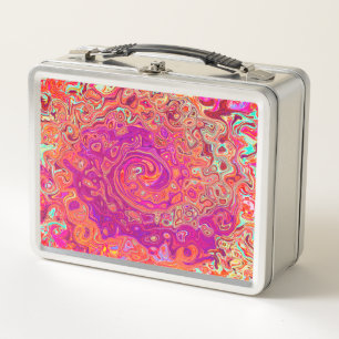Retro Abstract Coral and Purple Marble Swirl Metal Lunch Box