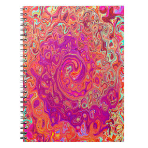 Retro Abstract Coral and Purple Marble Swirl Notebook
