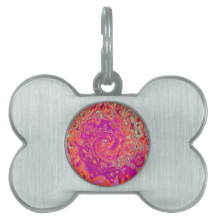 Retro Abstract Coral and Purple Marble Swirl Pet ID Tag
