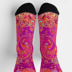 Retro Abstract Coral and Purple Marble Swirl Socks