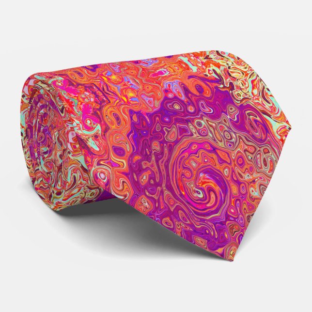 Retro Abstract Coral and Purple Marble Swirl Tie (Rolled)