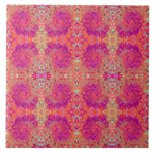 Retro Abstract Coral and Purple Marble Swirl Tile